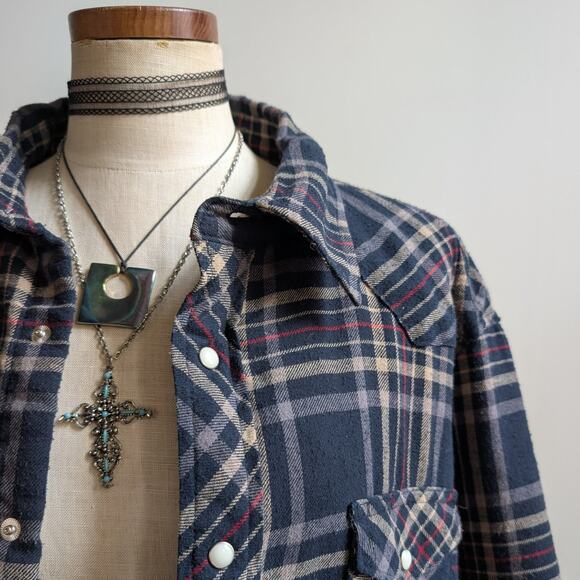 Vintage Wrangler Flannel Jacket Plaid Thermal Shacket Grunge Gorpcore Coat Large - Picture 8 of 13